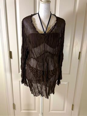 Mossimo Supply Co. Sheer Brown Long Sleeve Swim Coverup